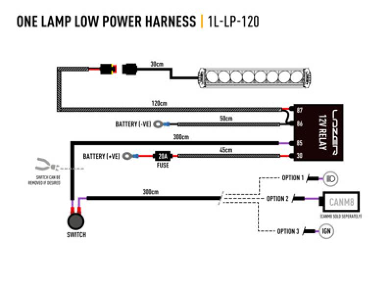 Preview: Lazer Lamps Kabelsatz Single-Lamp (Low Power, 12V)